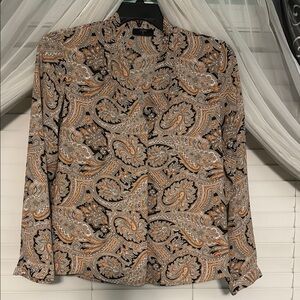 Tahari Paisley Blouse - Black, Orange, Cream